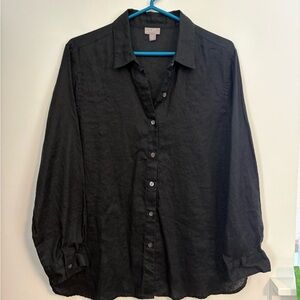 J.Jill Womens 100% Linen Button Front Top Size MP Black‎ Coastal Beach Travel